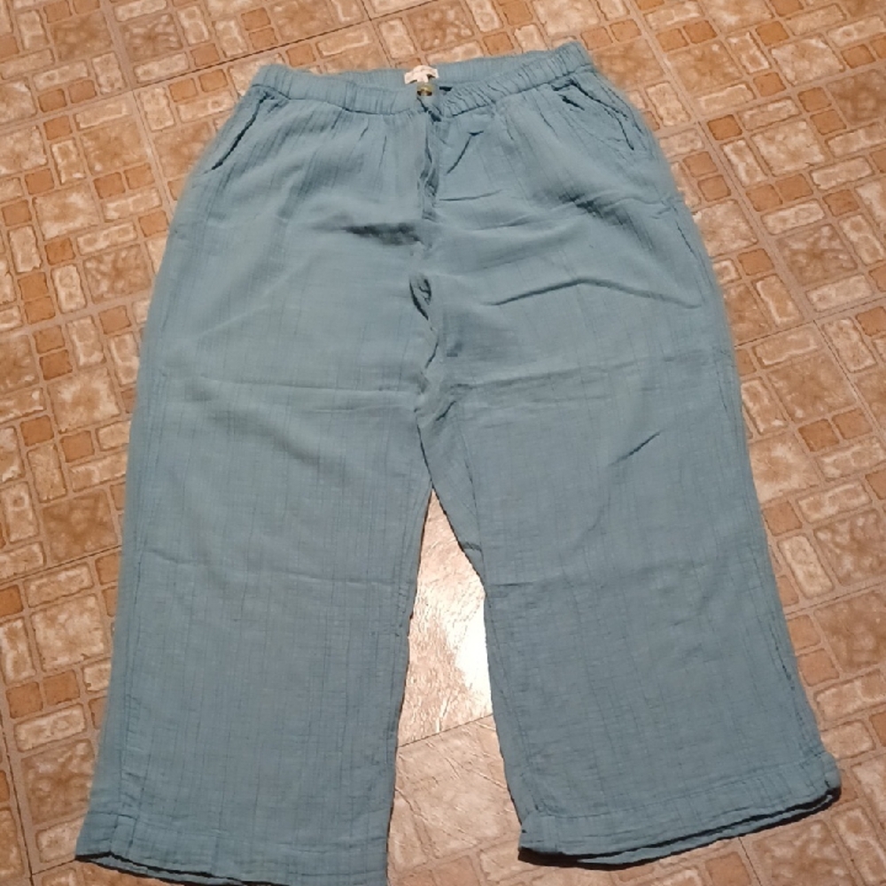 Wonderly Teal Textured Pants Wide Leg Pull On With Pockets